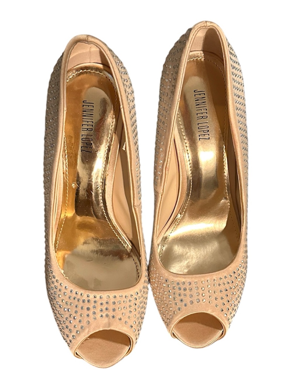 Jennifer Lopez Champagne Crystal Peep-Toe Heels
